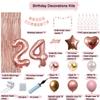 24th Birthday Decorations For Women, 24 Year Olds Happy Birthday Banners Party Decor Balloon Foil Fringe Curtains Heart Star Confetti Balloons, 24th Rose Gold Party Supplies for Girls Women Her view 2