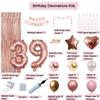 39th Birthday Decorations For Women, 39 Year Olds Happy Birthday Banners Party Decor Balloon Foil Fringe Curtains Heart Star Confetti Balloons, 39th Rose Gold Party Supplies for Girls Women Her view 2