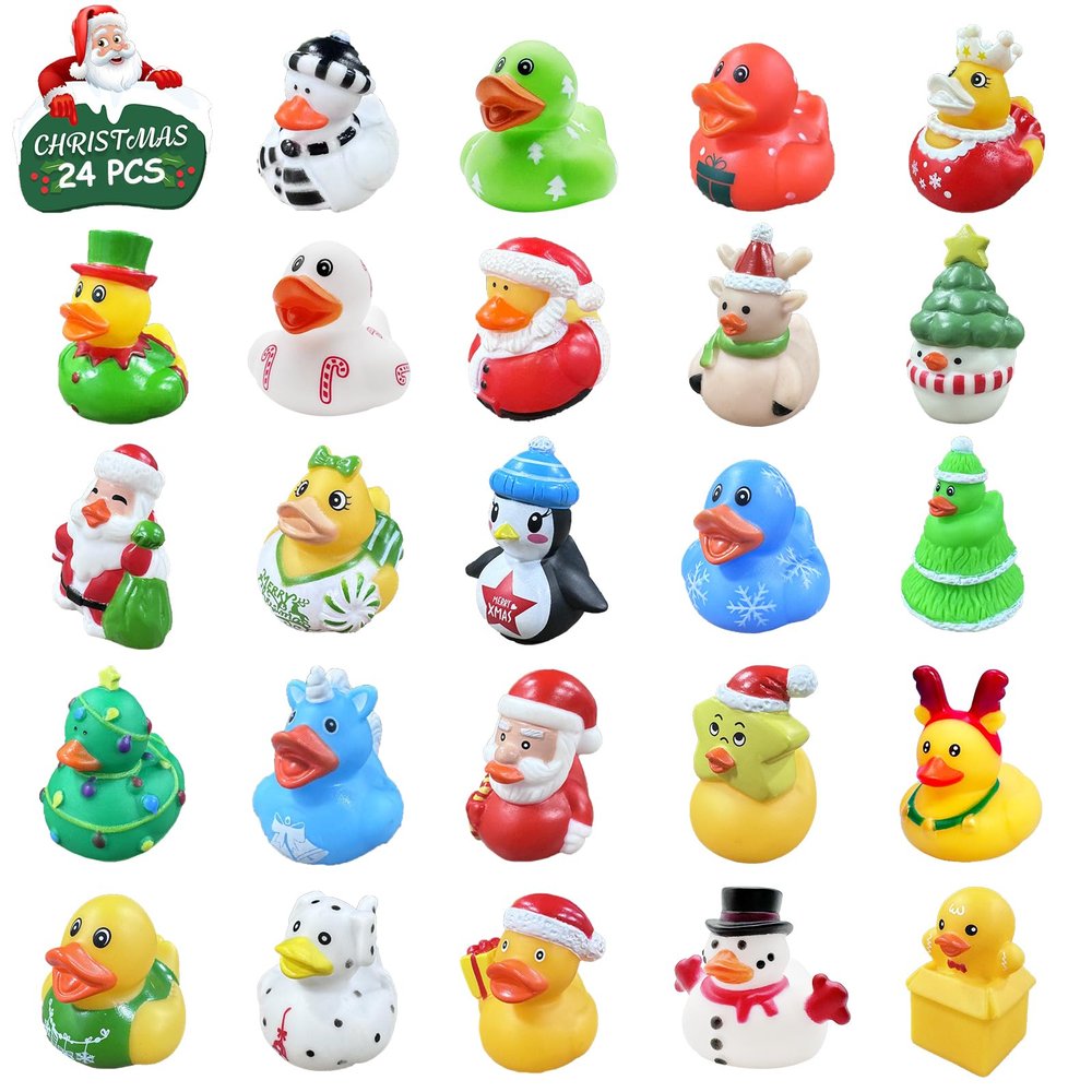 24 Pcs Christmas Rubber Ducks,Baby Bath Toys for Kids,Christmas Party Favors Supplies,Goodie Bags Fillers Stuffers for Christmas Decor,Baby Showers,Birthday Gifts(Christmas)