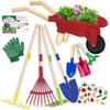 Qtioucp Kids Gardening Tools Outdoor Toys Set Backyard Play with Wheelbarrow Educational STEM Learning Pretend Toys Outdoor Indoor for Toddlers Kids Boys Girls (Red Wheelbarrow Set) view 1