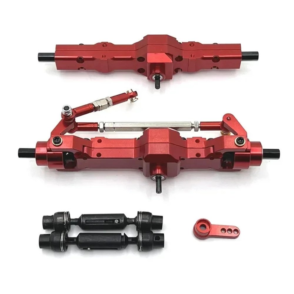 DAIHAOUU for WPL 1/10 C74 1/16 C14 C24 C34 C54 B14 B24 Metal Front Rear Axle and Drive Shaft Servo Arm Set RC Car Upgrade Parts Accessories(Red)
