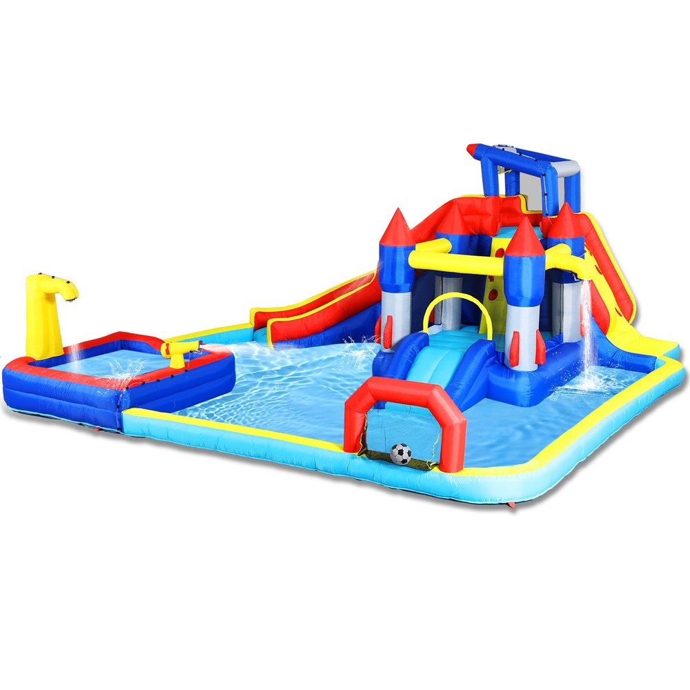 Inflatable Water Slide, 10 in 1 Water Park Bounce House with 650W Blower, Dual Splash Pool, Water Cannon, Basketball & Soccer, Water Slides Bouncy Castle for 3-10 Kids Outdoor Backyard (19x17x8 Ft)