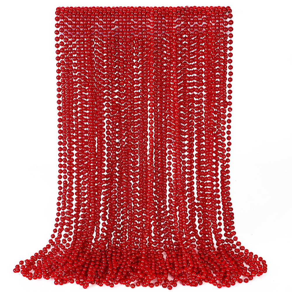 30PCS Beads Necklace, Red Valentines Necklace Stuff Party Favors, 33" Red Necklaces Festival Parade Throw Accessories for Wedding Birthday Valentines Mardi Gras Christmas Celebrations Decorations