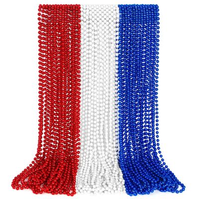 4th of July Necklace Decorations, 30PCS 4th of July Beads Necklaces Accessories, Metallic Patriotic Independence Day Red Blue White Bulk, Beads Necklace for Memorial Day Patriotic Parades Party Favors
