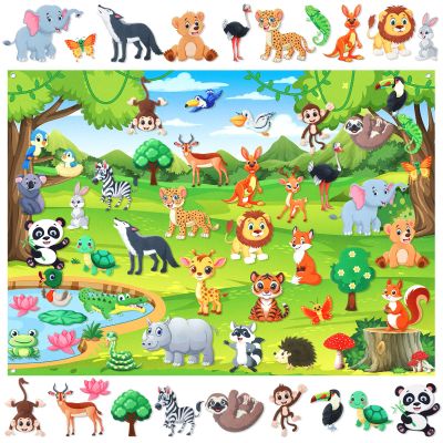 MiniInflat Animal Story Felt Board Jungle Animal Felt Board Montessori Sensory Flannel Story Sets Safari Flannel Wall Activity for Storytelling Gift Decorations Party Favors (42, Safari)