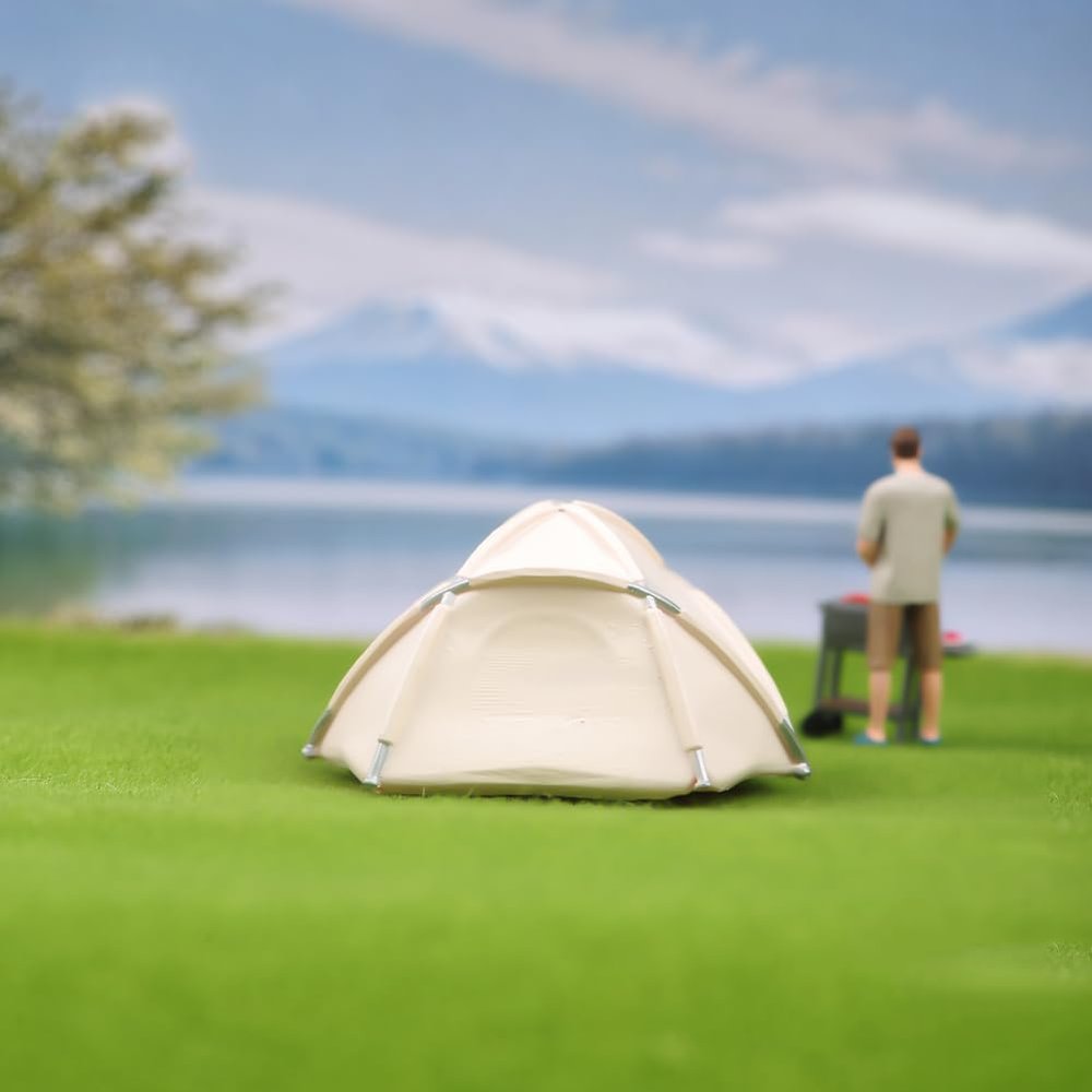 1/18 1/24 1/43 1/64 1/87 Scale Camping Tent Miniature Scene Decor, Miniature Decoration Accessories, Dollhouse Outdoor Accessories Furniture Tent, Miniature Toy Furnishing (1/87 White)