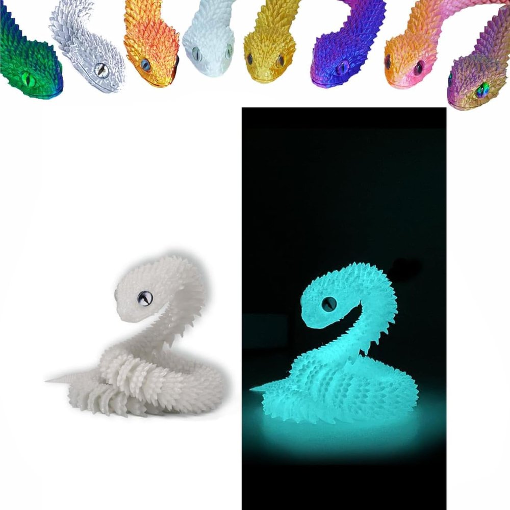 3D Printed Animals Set 3D Printed Snake Toys 3D Printed Articulated Flexible Fidget Toy 3D Printed Animals Exquisite Cute Pet Toy Children/Adults Fidget Toys (Fluorescent Blue, 23.6)