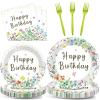 100Pcs Wildflower Party Decorations Floral Birthday Paper Plates and Napkins Wildflower Baby Shower Decorations Flower Disposable Tableware Set for Spring Summer Picnic Wedding Tea Party Serve 25 view 1