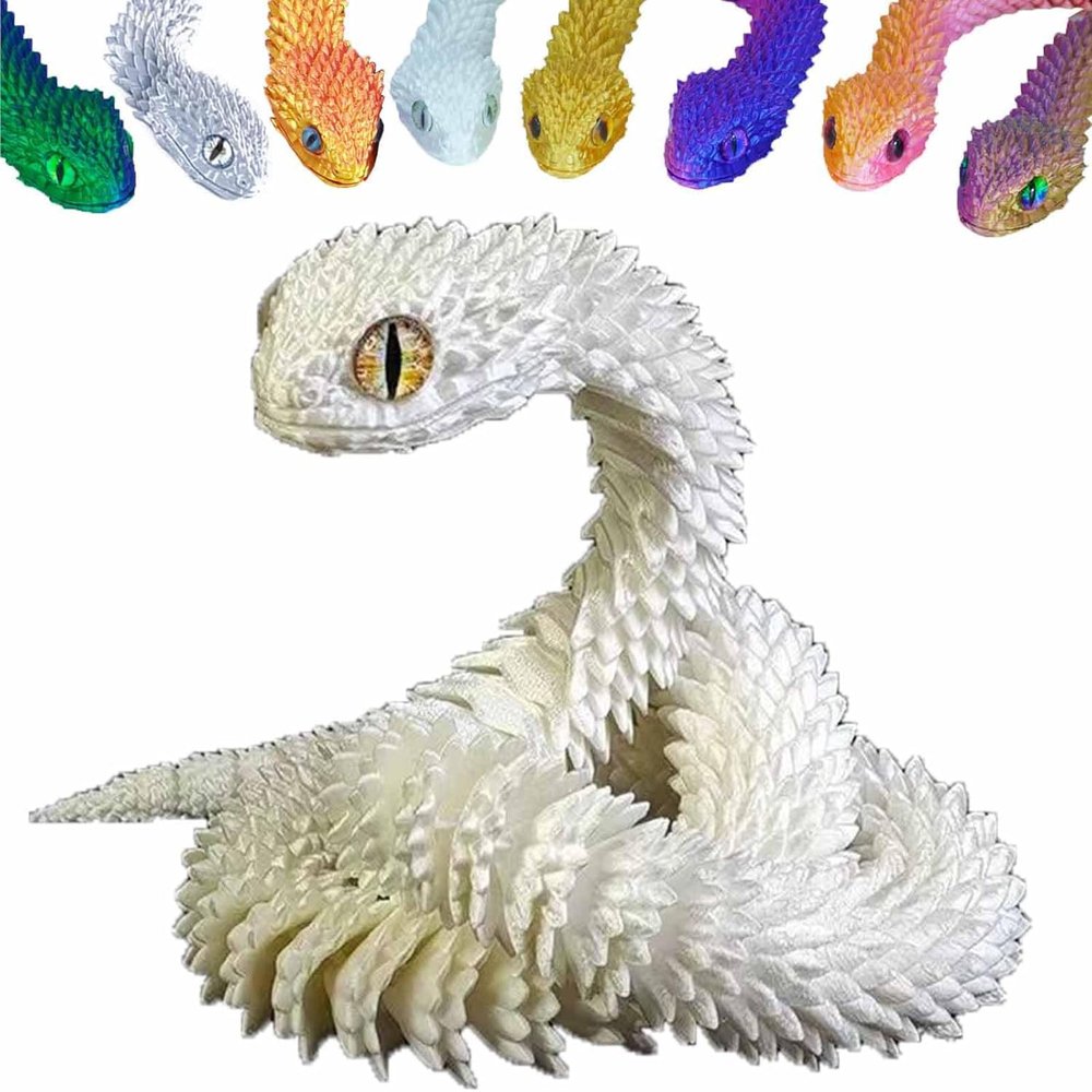 3D Printed Animals Set 3D Printed Snake Toys 3D Printed Articulated Flexible Fidget Toy 3D Printed Animals Exquisite Cute Pet Toy Children/Adults Fidget Toys(17.7-White)