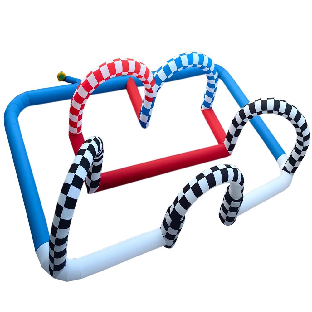 Inflatable Go Kart Race Tracks Inflatable Didi Car Race Track Sport Game Air Racing Bumper Car Happy Hopper Circuit for Birthday Party and Event (Blue Red, 40x20x8.2FT)