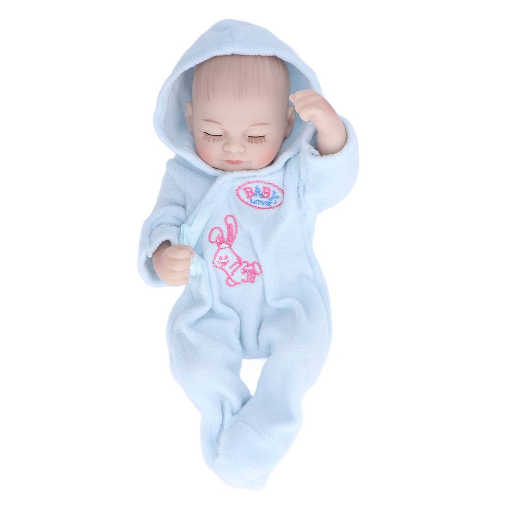 10inch Reborn Dolls Soft Silicone Delicate Facial Details Washable Lifelike Baby Doll Toy with Pajamas (10inch Blue boy with Eyes Closed)