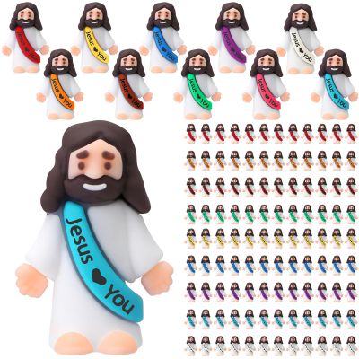 Bememo 150 Pcs Mini Jesus Figures Little Jesus Love You Rubber Action Figures to Hide and Seek for Religious Party Favors Easter Egg Stuffers Sunday Baptism