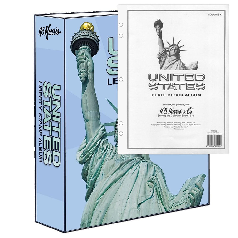 H.E. Harris & Co. USA Liberty Postage Stamp Plate Block Album with Pictures/Illustrations (Part C 1989-2019) with Liberty Two-Post Binder