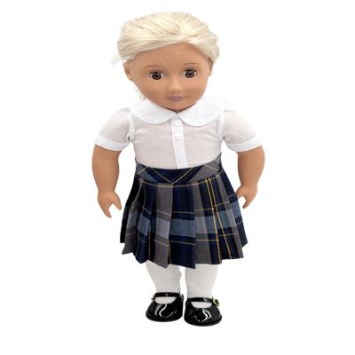 18 inch Doll Outfit-School Plaid Jumper Include Blouse and Hair Accessory/Add on Option: Sock and Shoe (Doll is not Included) (Pleated Skirt,Sock,ShinyBlack Shoe, Plaid 57)