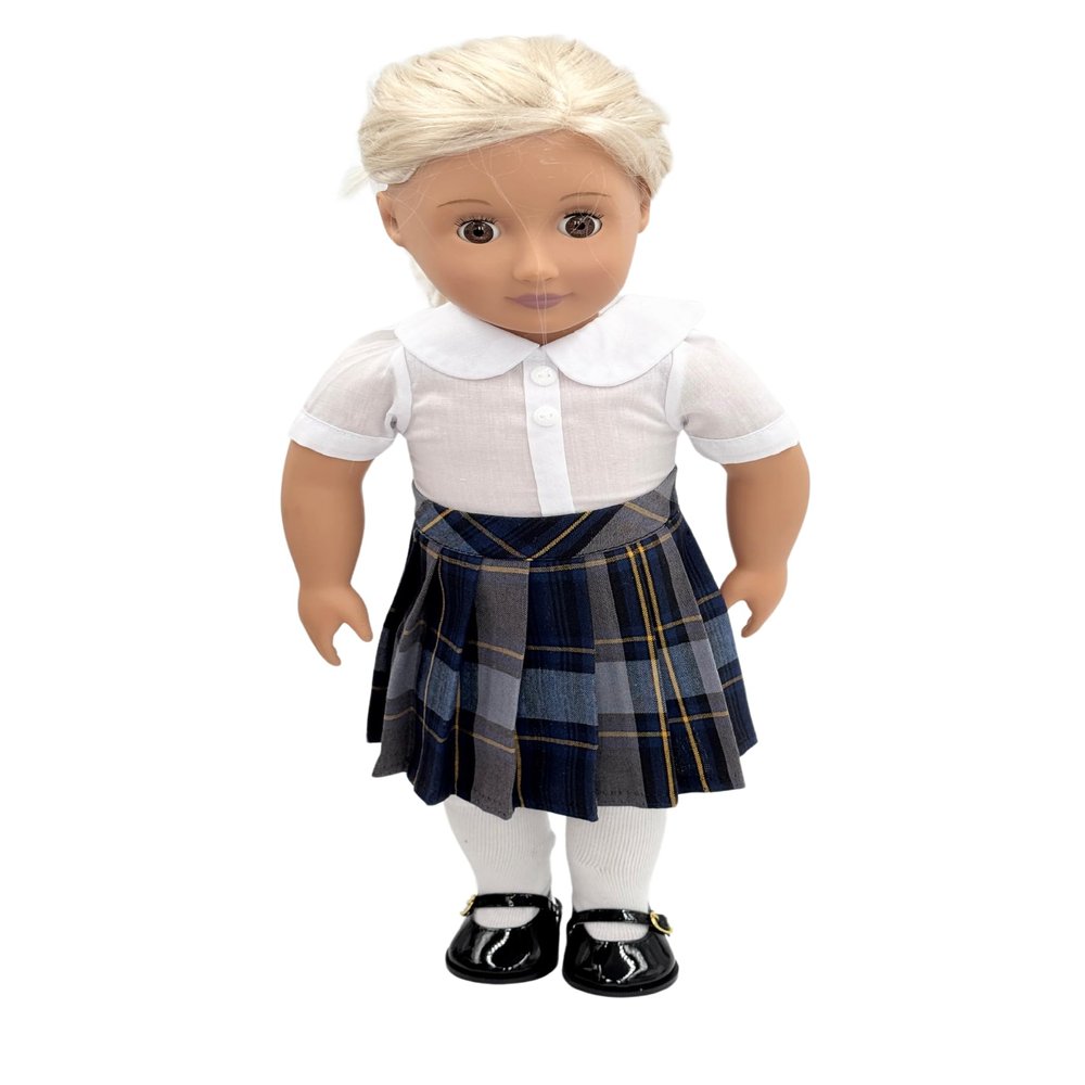 18 inch Doll Outfit-School Plaid Jumper Include Blouse and Hair Accessory/Add on Option: Sock and Shoe (Doll is not Included) (Pleated Skirt,Sock,ShinyBlack Shoe, Plaid 57)
