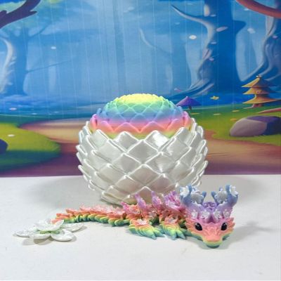 3D Printed Baby Dragon with Dragon Egg, Articulated Baby Dragon, 6" Rainbow Cherry Blossom Baby Dragon, Fidget ADHD Autism Toy BD004-MAC-WME