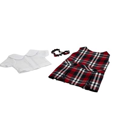 18 inch Doll Outfit-School Plaid Jumper Include Blouse and Hair Accessory/Add on Option: Sock and Shoe (Doll is not Included) (Dropped Waist Jumper Only, Plaid 69)