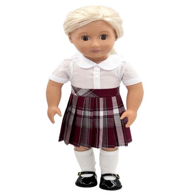 18 inch Doll Outfit-School Plaid Jumper Include Blouse and Hair Accessory/Add on Option: Sock and Shoe (Doll is not Included) (Pleated Skirt,Sock,ShinyBlack Shoe, Plaid 54)