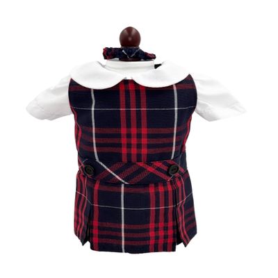 18 inch Doll Outfit-School Plaid Jumper Include Blouse and Hair Accessory/Add on Option: Sock and Shoe (Doll is not Included) (Dropped Waist Jumper Only, Plaid 36)