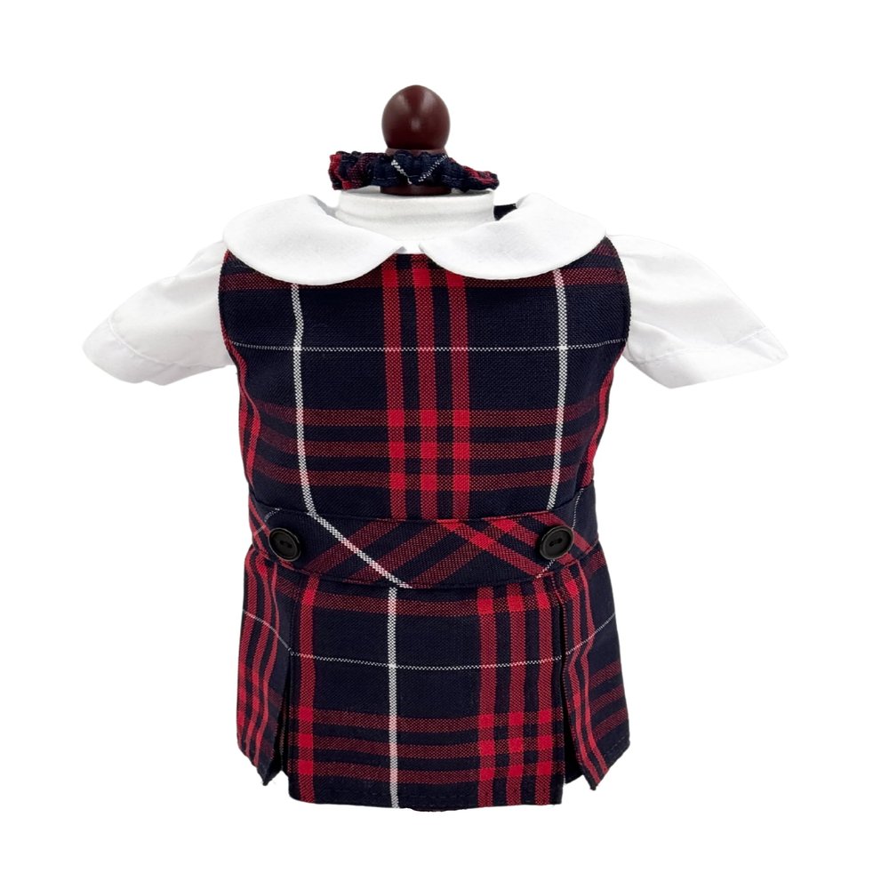 18 inch Doll Outfit-School Plaid Jumper Include Blouse and Hair Accessory/Add on Option: Sock and Shoe (Doll is not Included) (Dropped Waist Jumper Only, Plaid 36)