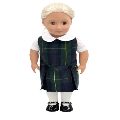 18 inch Doll Outfit-School Plaid Jumper Include Blouse and Hair Accessory/Add on Option: Sock and Shoe (Doll is not Included) (Dropped Waist Jumper,Sock,ShinyBlack Shoe, Plaid 83)