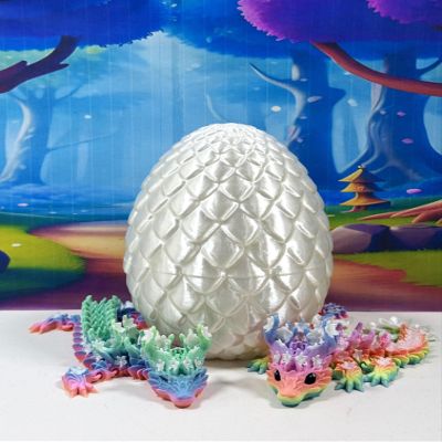 3D Printed Dragons with Dragon Egg, Articulated Mother and Child Dragons, White and Pink Cherry Blossom Baby Dragon, Fidget ADHD Autism Toy MCD-060-004-MAC-WE