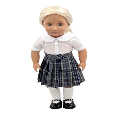 18 inch Doll Outfit-School Plaid Jumper Include Blouse and Hair Accessory/Add on Option: Sock and Shoe (Doll is not Included) (Pleated Skirt,Sock,ShinyBlack Shoe, Plaid 42)