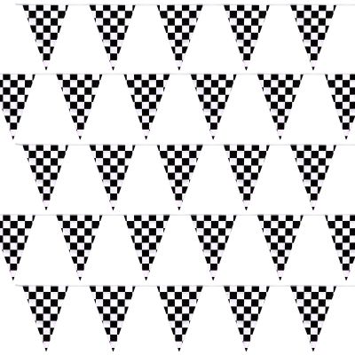 100Ft Checkered Flag Banner, Race Car Themed Birthday Party Decorations Supplies, Black and White Checkered Pennant Racing Banner
