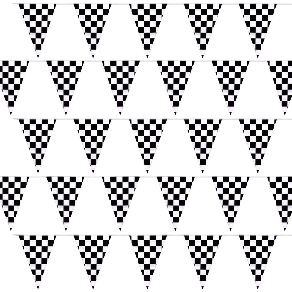 100Ft Checkered Flag Banner, Race Car Themed Birthday Party Decorations Supplies, Black and White Checkered Pennant Racing Banner