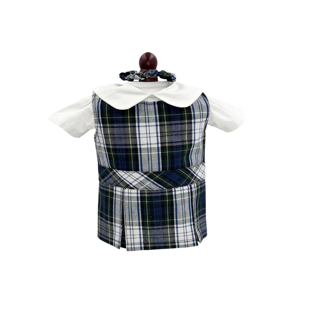 18 inch Doll Outfit-School Plaid Jumper Include Blouse and Hair Accessory/Add on Option: Sock and Shoe (Doll is not Included) (Dropped Waist Jumper Only, Plaid 80)