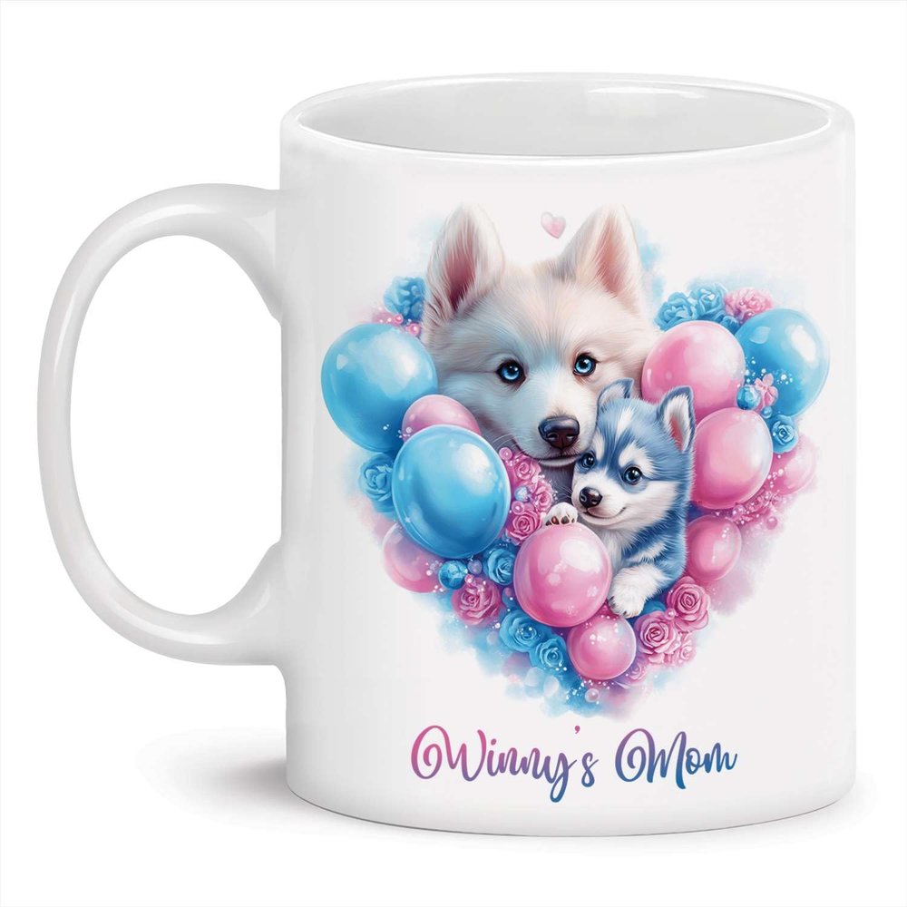 Custom Cute Mother And Baby Dog Mug, Personalized Choose Name Ceramic Cup 11oz 15oz, Happy Mother's Day Coffee Mug, Customized Dog Keepsake Cup, Novelty White Mug For Mom