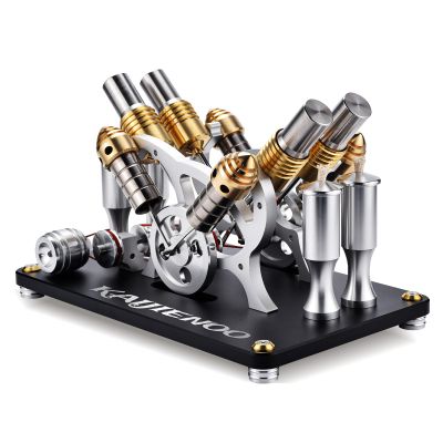 4-Cylinder Hot Air Stirling Engine Model Kit with Generator,Ready-to-Start Full Metal Kit,Stainless Steel Heating Tube & Copper Head,Precision CNC Parts,for Physics Demo & Engineering Collection