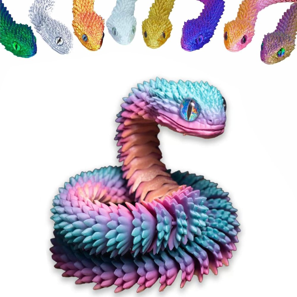 3D Printed Animals Set 3D Printed Snake Toys 3D Printed Articulated Flexible Fidget Toy 3D Printed Animals Exquisite Cute Pet Toy Children/Adults Fidget Toys (Random Candy, 23.6)