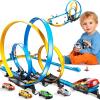 LILYBUDS Toy Car Race Track Set for Boys Kids Age 3-5 4-7, Race Tracks with 4 High-Speed Pull Back Race Cars and Crash Zones, Christmas Halloween Birthdays Gifts Toys for Boys Kids 4-6 8-12 Years Old view 1