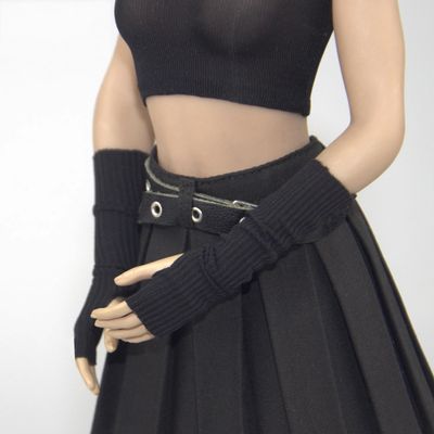 1/6 Scale Female Clothes Gloves Decoration for 12-inches Action Figure Body Doll, Female Action Figure Wrist Wraps Clothing 1/6 Girl Wrist Gloves Costume Accessory (Black, Long)