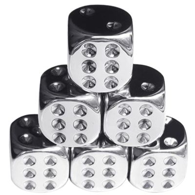 6cs Silver Dice, 6-Sided Dice with Rounded Corner, 0.6" Plated Silver Dice, Portable Replacement Acrylic Dice for Board Games, Party Games.