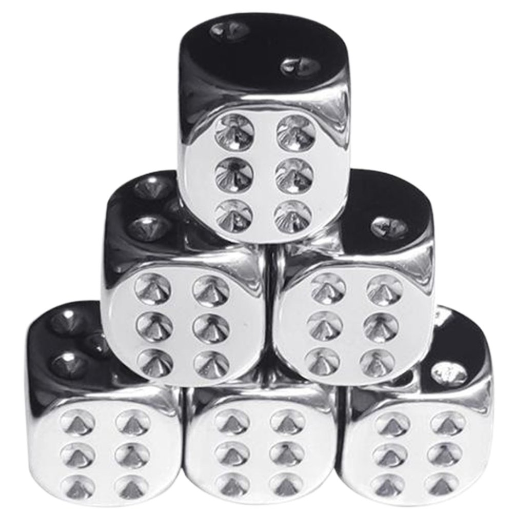 6cs Silver Dice, 6-Sided Dice with Rounded Corner, 0.6" Plated Silver Dice, Portable Replacement Acrylic Dice for Board Games, Party Games.
