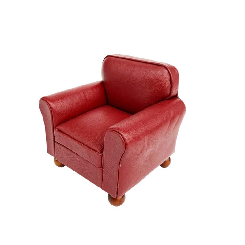 1/12 Scale Furniture Miniature Scene Retro Round Table & Sofa Dollhouse Accessory Scene Decoration, Dollhouse Accessories Furniture, Miniature Toy Furnishing (Red Sofa (Seats 1))