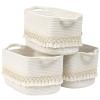 3 Pack Storage Basket for Shelves, Boho Cotton Rope Storage Bins with Heavy Tassel, Shelf Baskets Large Woven Baskets for Organizing, Cube Organizer Bins, Baby Laundry Basket for Clothes, Toys, Pets view 1