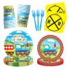 100pcs Train Party Supplies Set Serves 20, Includes Plates, Napkins, Cups, Forks for Train Birthday Party Decorations view 1