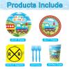 100pcs Train Party Supplies Set Serves 20, Includes Plates, Napkins, Cups, Forks for Train Birthday Party Decorations view 2