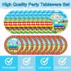 100pcs Train Party Supplies Set Serves 20, Includes Plates, Napkins, Cups, Forks for Train Birthday Party Decorations view 3