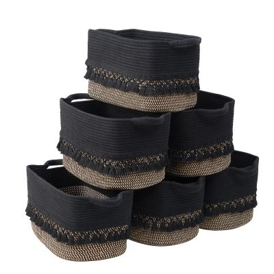 6 Pack Storage Basket for Shelves, Boho Cotton Rope Storage Bins with Heavy Tassel, Shelf Baskets Large Woven Baskets for Organizing, Cube Organizer Bins, Baby Laundry Basket for Clothes, Toys, Pets