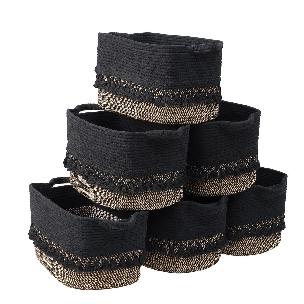 6 Pack Storage Basket for Shelves, Boho Cotton Rope Storage Bins with Heavy Tassel, Shelf Baskets Large Woven Baskets for Organizing, Cube Organizer Bins, Baby Laundry Basket for Clothes, Toys, Pets