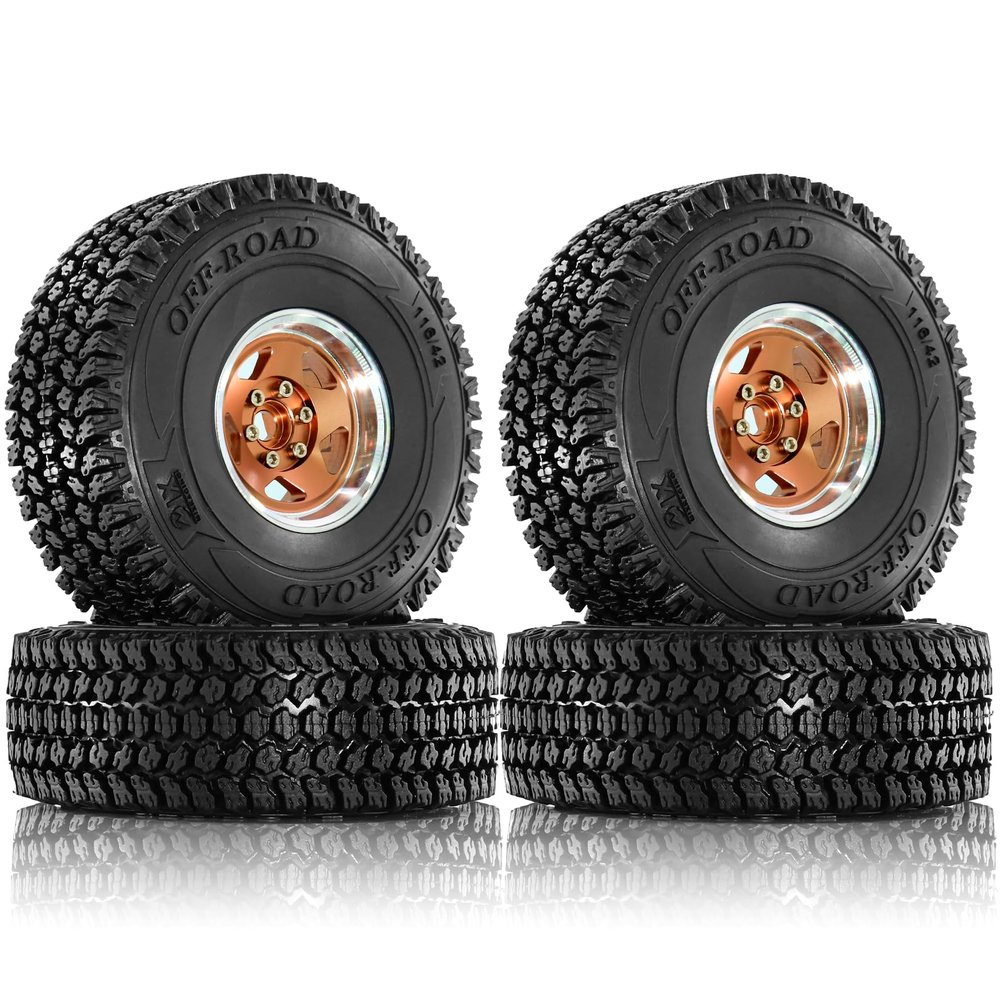 116mm 1.9 inch RC Tracked Rubber Tires Aluminum Beadlock Wheels Terrain Set 12mm Hex Fits Most 1/10 Tracked Vehicles Such as TRX-4 D90 D110 TF2 Tamiya CC01 AXI03007 Axial 90047 SCX10III R229 (Bronze)
