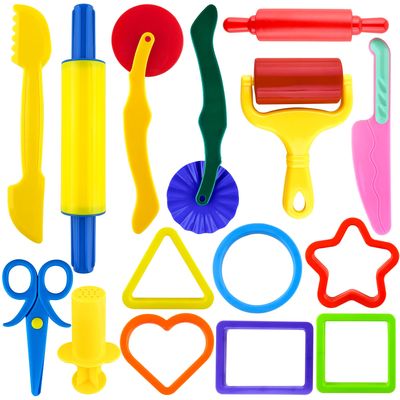 Dough Tool Kit,15 Pcs Basic Dough Play Tools Starter Set for Kids with Cutters,Roller,Rolling Pins,Scissors,Plastic Knife