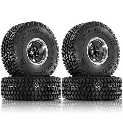 116mm 1.9 inch RC Tracked Rubber Tires Aluminum Beadlock Wheels Terrain Set 12mm Hex Fits Most 1/10 Tracked Vehicles Such as TRX-4 D90 D110 TF2 Tamiya CC01 AXI03007 Axial 90047 SCX10III R229 (Black)