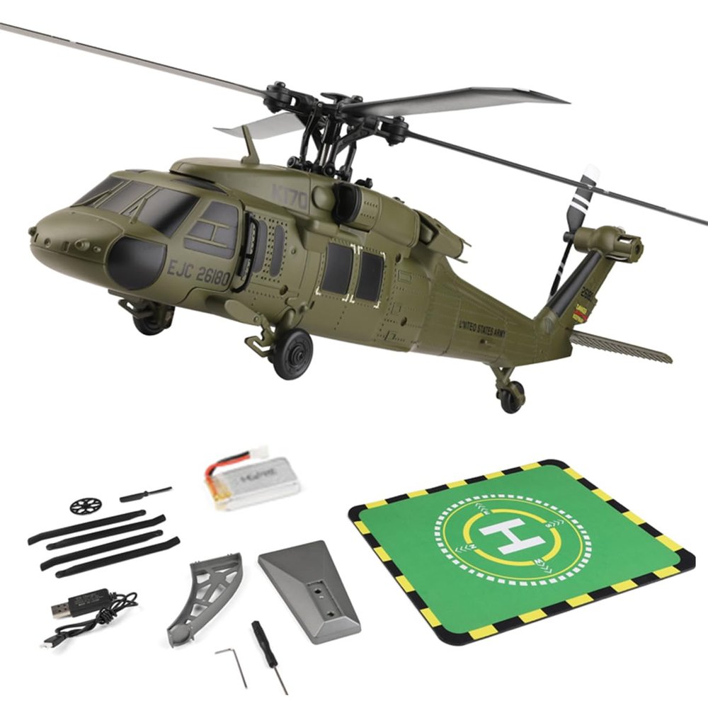 BrickCraftWorks WL K170 Blackk Hawk UH-60L 170, RC Military Helicopters for Adults, 2.4G 4CH Flybarless RC Helicopter with Adjustable Left and Right Hand Throttle (RTF Version)