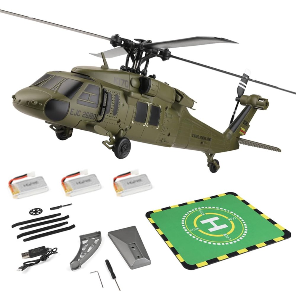 BrickCraftWorks WL K170 Blackk Hawk UH-60L 170, RC Military Helicopters for Adults, 2.4G 4CH Flybarless RC Helicopter with Adjustable Left and Right Hand Throttle (RTF Version)