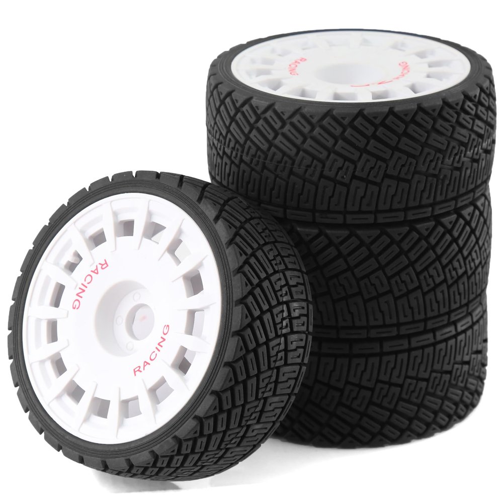 100mm 1/8 RC On-Road Tires and 15-Spokes RC Hard Plastic wheels High Grip Set 17mm Hex For 1/7 1/8 HPI VRX WR8 HSP Hobao Kyosho ARRMA Redcat Losi KM C3 CNE Ford W200 (White)